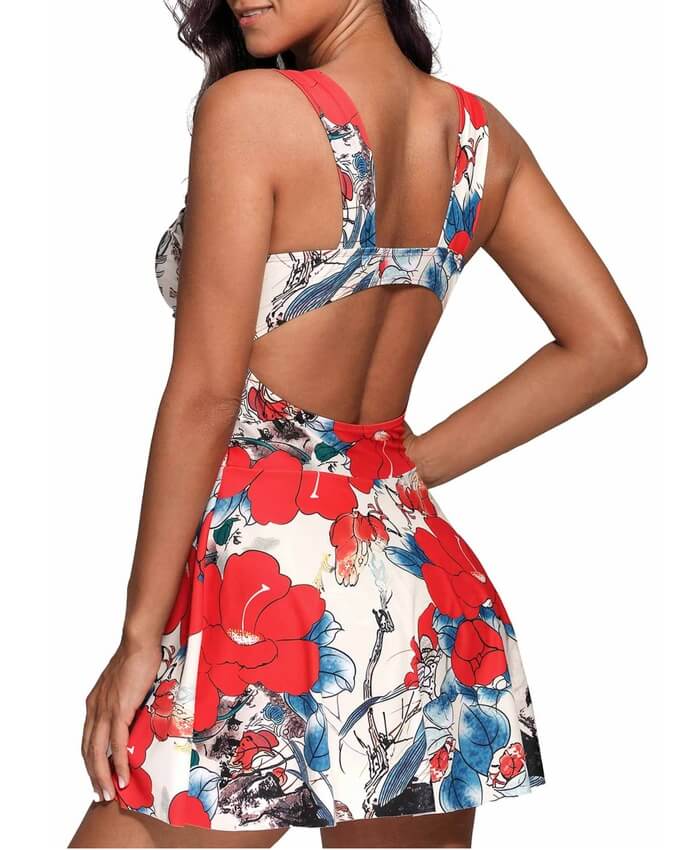 Wide Strap Cutout Back Printed Swimdress and Shorts